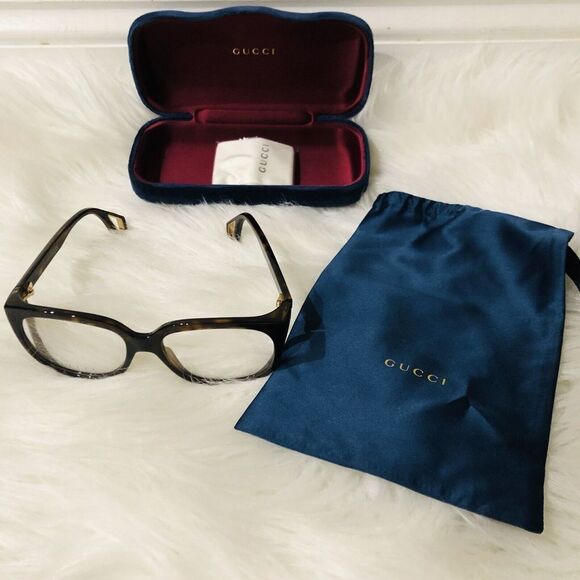 Gucci‎ Fashion Rectangle Optical Glasses Brown Black One Size - Picture 1 of 11